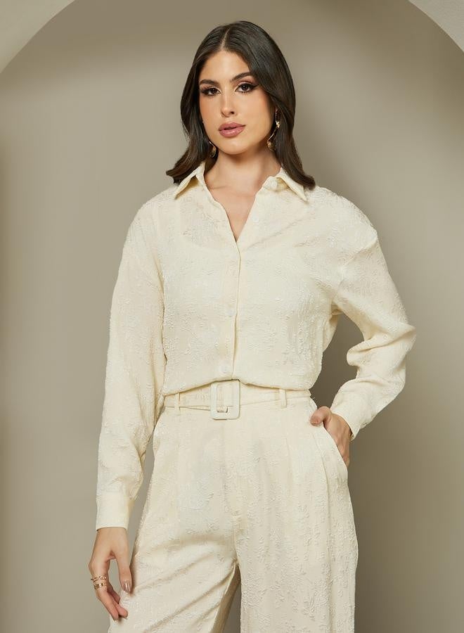 ستايلي قميص بياقة واسعة بنقش الجاكار كبير الحجم - Image 1