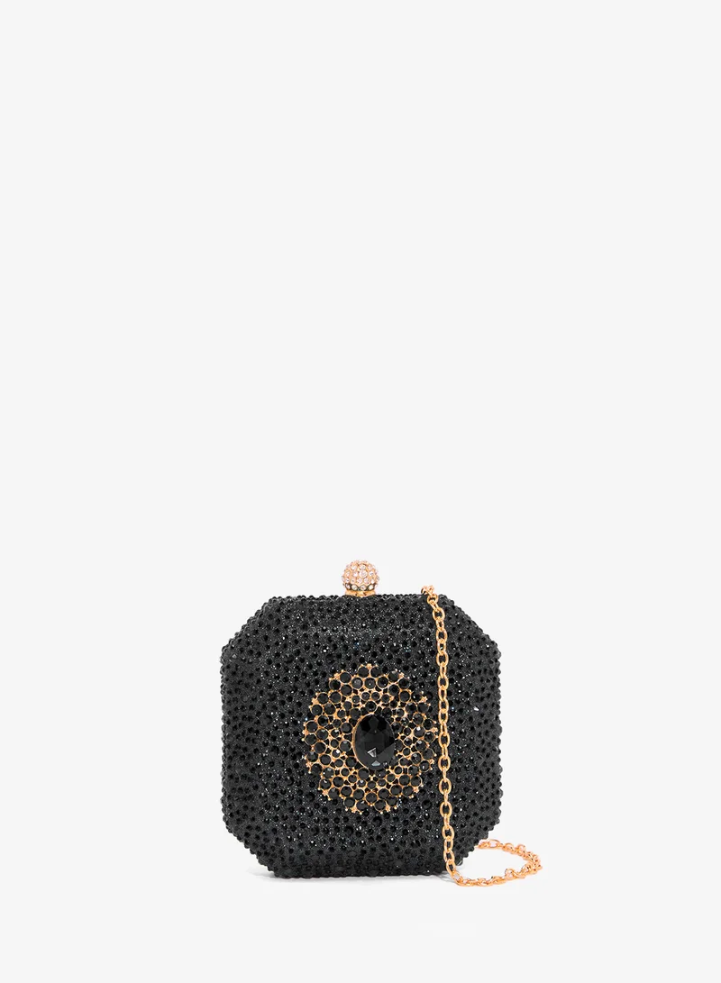 Gold Accent Detailed Diamonte Embellished Bag