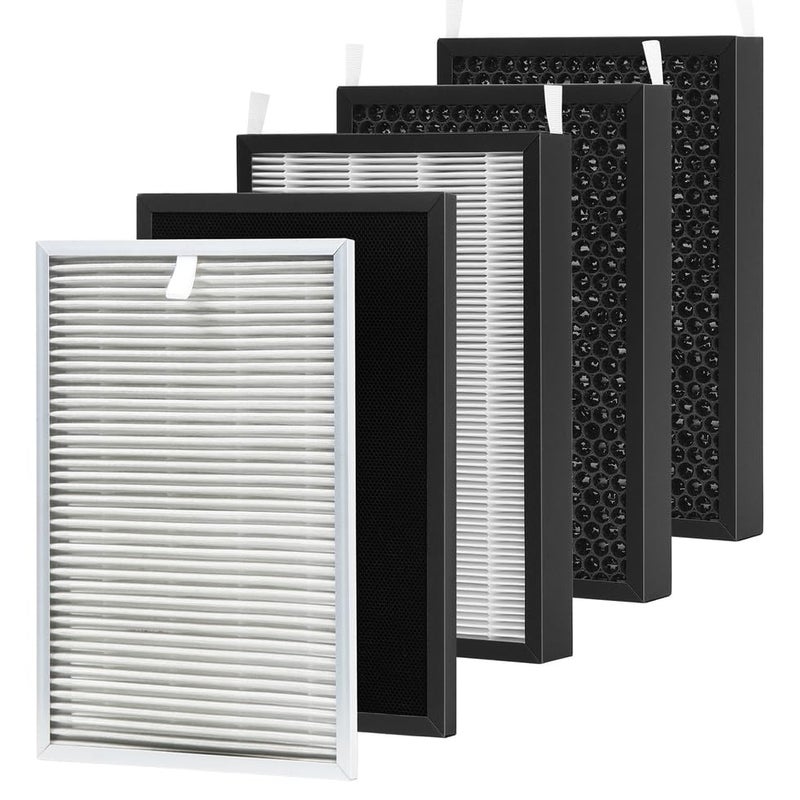 FCFMY Replacement Filters Set Compatible with Nuwave OxyPure Models 47001, 47002, 47003, 47004 Air Puri-fier with 1pcs SS Pre-filter, 1pcs Ozone Removal Filter & 3pcs HEPA/Carbon Filters - Image 1