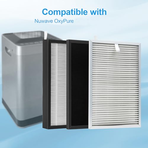 FCFMY Replacement Filters Set Compatible with Nuwave OxyPure Models 47001, 47002, 47003, 47004 Air Puri-fier with 1pcs SS Pre-filter, 1pcs Ozone Removal Filter & 3pcs HEPA/Carbon Filters - Image 2