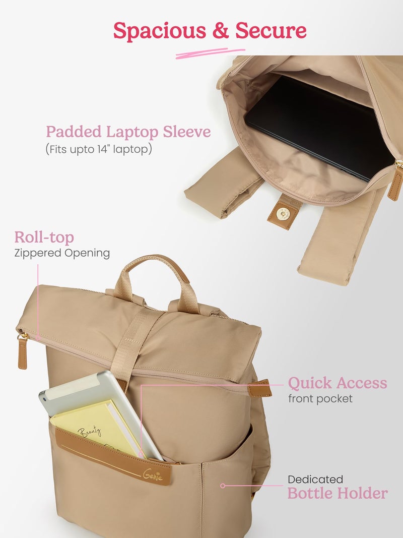Genie Rogue Formal Backpack For Girls |17 Inch-27 Litres With Top Opening Compartment, Multiple Pocket Laptop & Trolley Sleeve And Organizer |Best For Laptop, Makeup & College/Work Must-Haves - Beige - Image 4