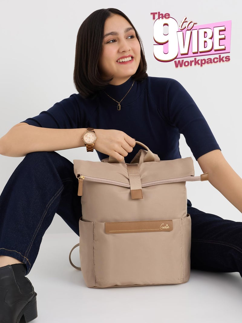 Genie Rogue Formal Backpack For Girls |17 Inch-27 Litres With Top Opening Compartment, Multiple Pocket Laptop & Trolley Sleeve And Organizer |Best For Laptop, Makeup & College/Work Must-Haves - Beige - Image 2