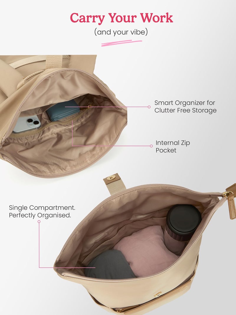 Genie Rogue Formal Backpack For Girls |17 Inch-27 Litres With Top Opening Compartment, Multiple Pocket Laptop & Trolley Sleeve And Organizer |Best For Laptop, Makeup & College/Work Must-Haves - Beige - Image 5