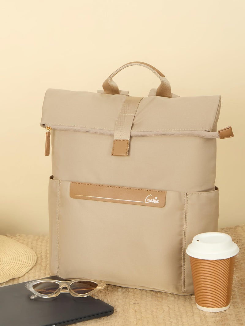 Genie Rogue Formal Backpack For Girls |17 Inch-27 Litres With Top Opening Compartment, Multiple Pocket Laptop & Trolley Sleeve And Organizer |Best For Laptop, Makeup & College/Work Must-Haves - Beige - Image 3