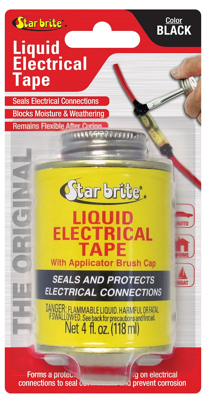 Star Brite شريط كهربائي سائل من ستار برايت، أسود - علبة 4 أونصات مع فرشاة تطبيق - مقاوم للماء، مقاوم للأشعة فوق البنفسجية، مادة عازلة للكهرباء للأسلاك والكابلات، للاستخدام البحري والمنزلي (084104B) - Image 1