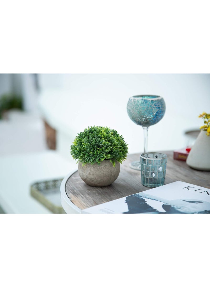 Rock Pow Artificial Boxwood Faux Plant Indoor- Topiary Small Desk Plant Decor for Bedroom Office Cubicle Shelf Decor Window Will Plant Shelf Decoration Dorm Kitchen Counter, Farmhouse Home Decor Accent 2pc  - Image 4