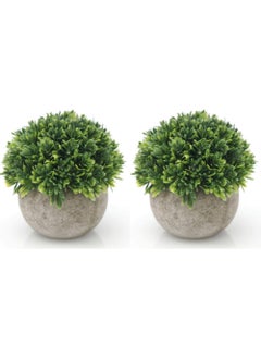 Rock Pow Artificial Boxwood Faux Plant Indoor- Topiary Small Desk Plant Decor for Bedroom Office Cubicle Shelf Decor Window Will Plant Shelf Decoration Dorm Kitchen Counter, Farmhouse Home Decor Accent 2pc  - Image 1