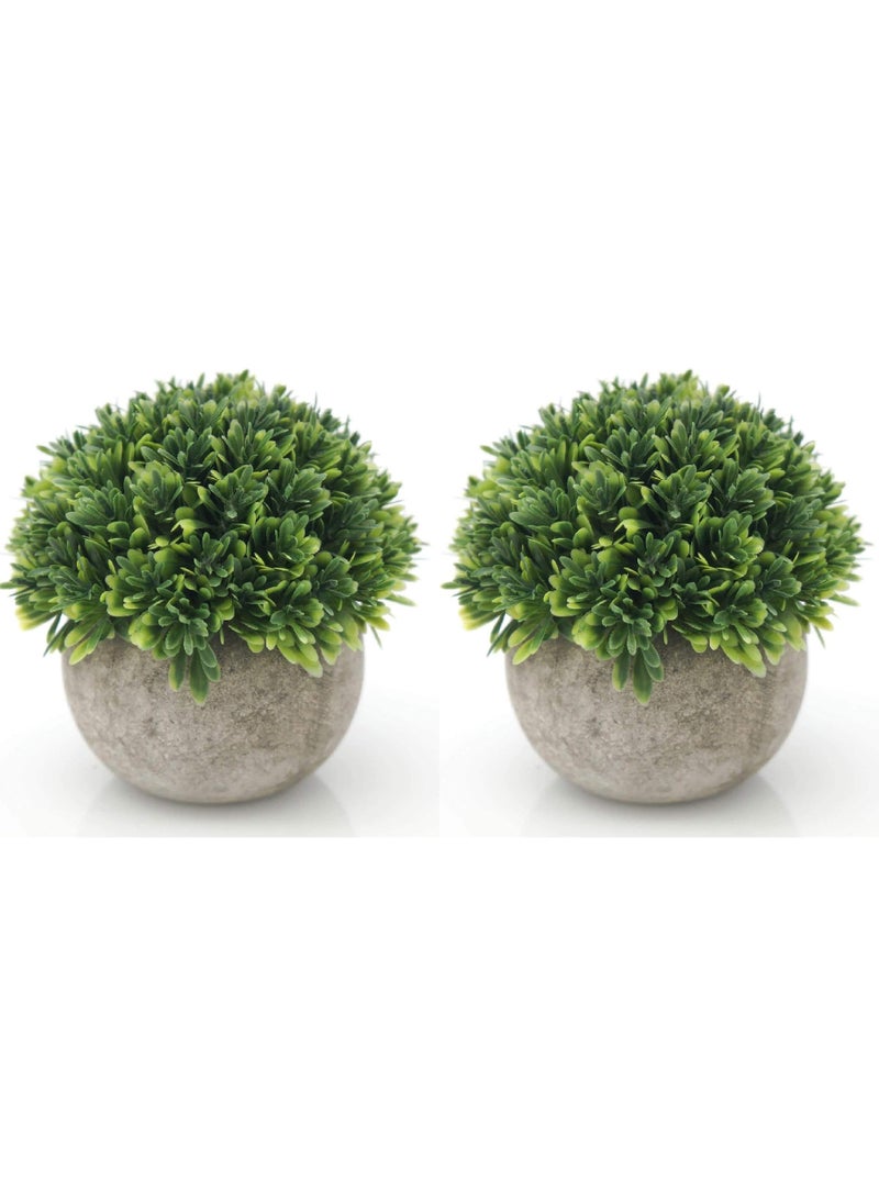 Rock Pow Artificial Boxwood Faux Plant Indoor- Topiary Small Desk Plant Decor for Bedroom Office Cubicle Shelf Decor Window Will Plant Shelf Decoration Dorm Kitchen Counter, Farmhouse Home Decor Accent 2pc  - Image 1