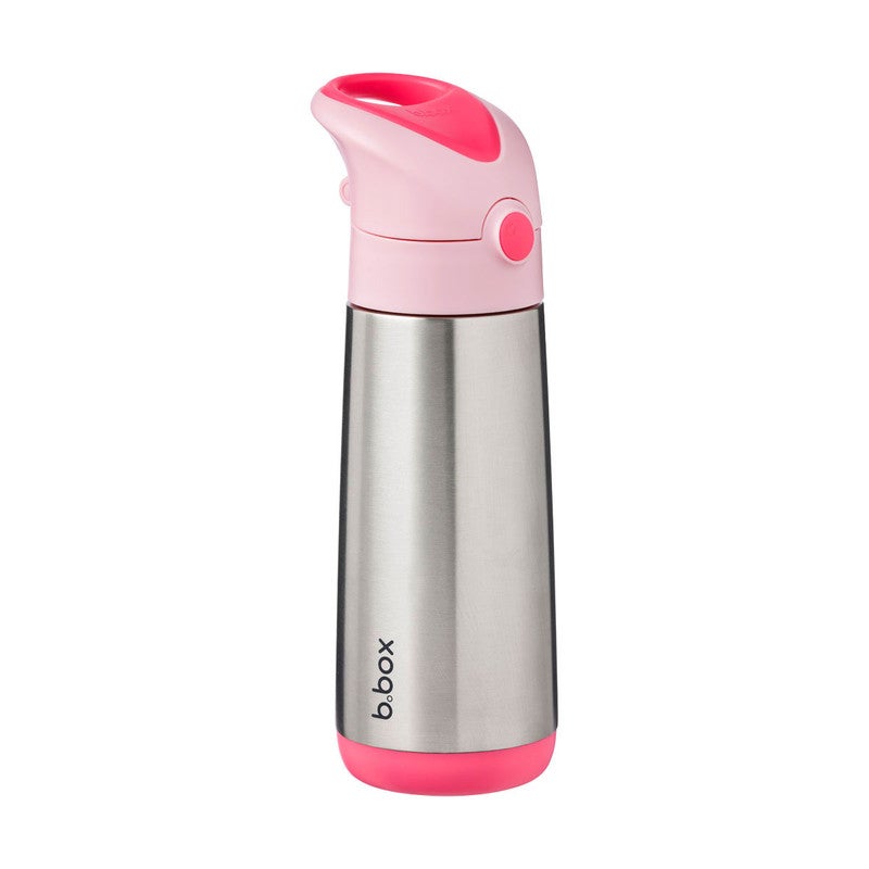 B.Box Insulated Drink Bottle with Straw | Stainless Steel Water Bottle for Kids 3+ Years | Push Button Lid | BPA-Free | Keeps Drinks Cold up to 15 Hours | 500ml (17 fl oz)-Flamingo Fizz - Image 1