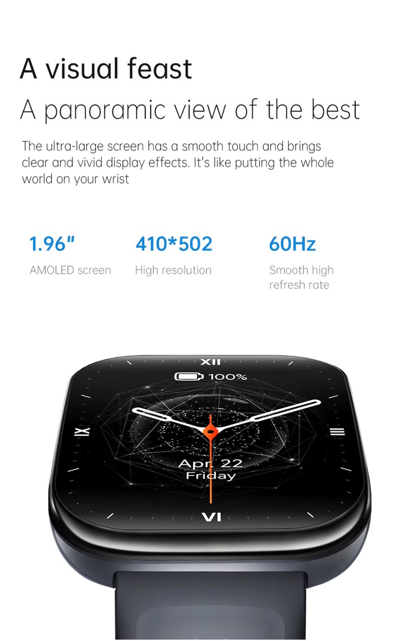 KUMI U6 1.96″ AMOLED Screen GPS Smart Watch Bluetooth Call Compass Path Retracing Heart Rate Measurement Oximetry Men Women - Image 4