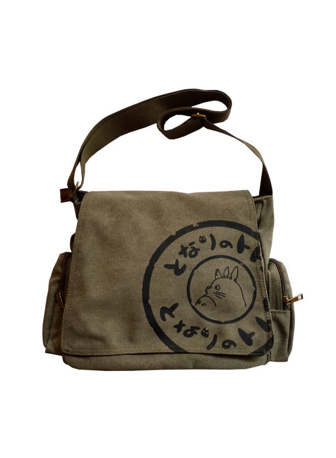 Canvas Bag Animation Surrounding My Neighbor Is Totoro Shoulder Bag Totoro Backpack Messenger Bag Casual Bag-Colour:Army Green (400g In Stock)  - Image 2