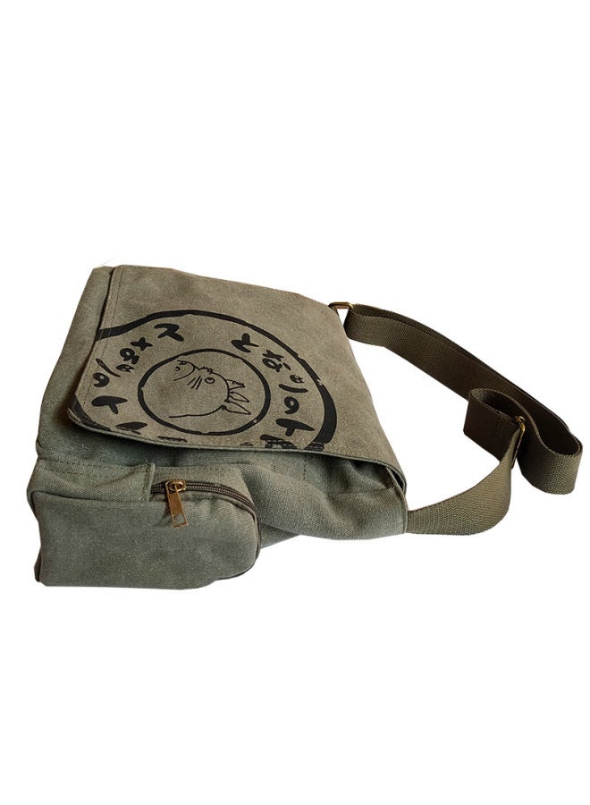Canvas Bag Animation Surrounding My Neighbor Is Totoro Shoulder Bag Totoro Backpack Messenger Bag Casual Bag-Colour:Army Green (400g In Stock)  - Image 4