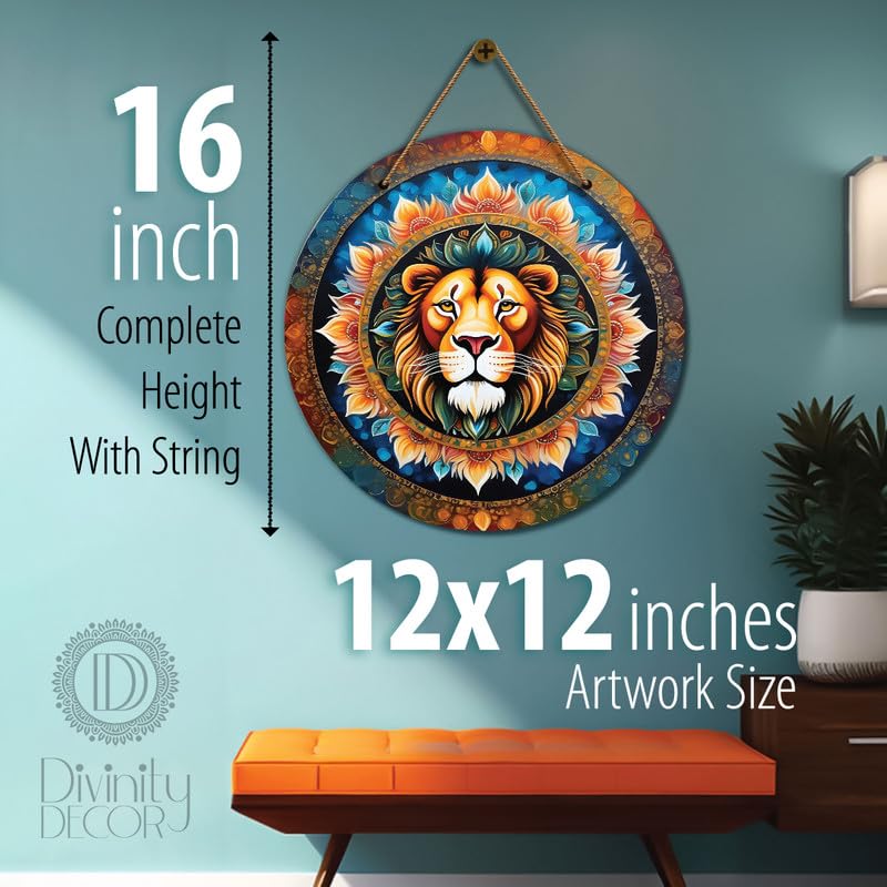 Divinity Decor 12x12 Inch Lion in yellow and blue mandala Wooden wall decor for bedrooms, drawing rooms, and office spaces - D96 - Image 3