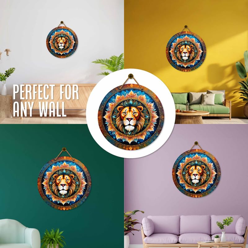 Divinity Decor 12x12 Inch Lion in yellow and blue mandala Wooden wall decor for bedrooms, drawing rooms, and office spaces - D96 - Image 4