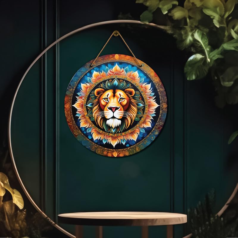 Divinity Decor 12x12 Inch Lion in yellow and blue mandala Wooden wall decor for bedrooms, drawing rooms, and office spaces - D96 - Image 2