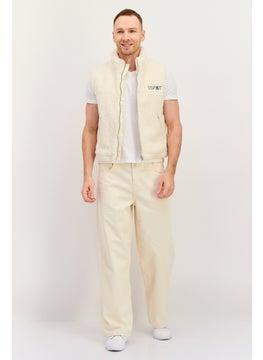 Esprit x Rest and Recreation Men Embroidered Logo Vest Jackets, Light Beige  - Image 4