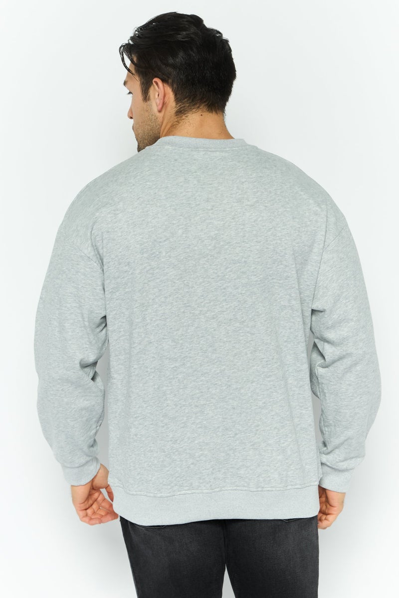 ELVIS Men Crew Neck Graphic Printed Long Sleeves Sweatshirt, Grey - Image 3