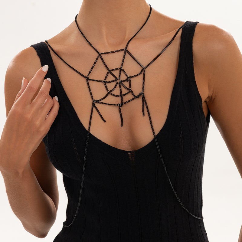 Women's Gothic Spiderweb Metal Chain Chest Body Chain Minimalist Dark Style 2026 Summer - Image 3