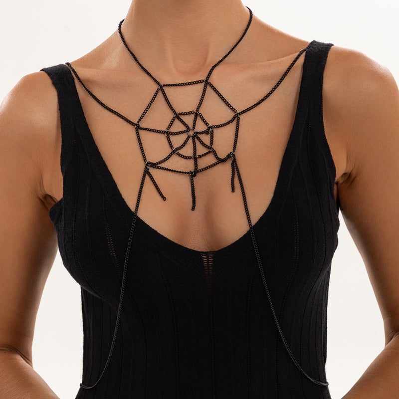 Women's Gothic Spiderweb Metal Chain Chest Body Chain Minimalist Dark Style 2026 Summer - Image 1