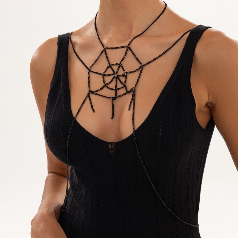 Women's Gothic Spiderweb Metal Chain Chest Body Chain Minimalist Dark Style 2026 Summer - Image 2