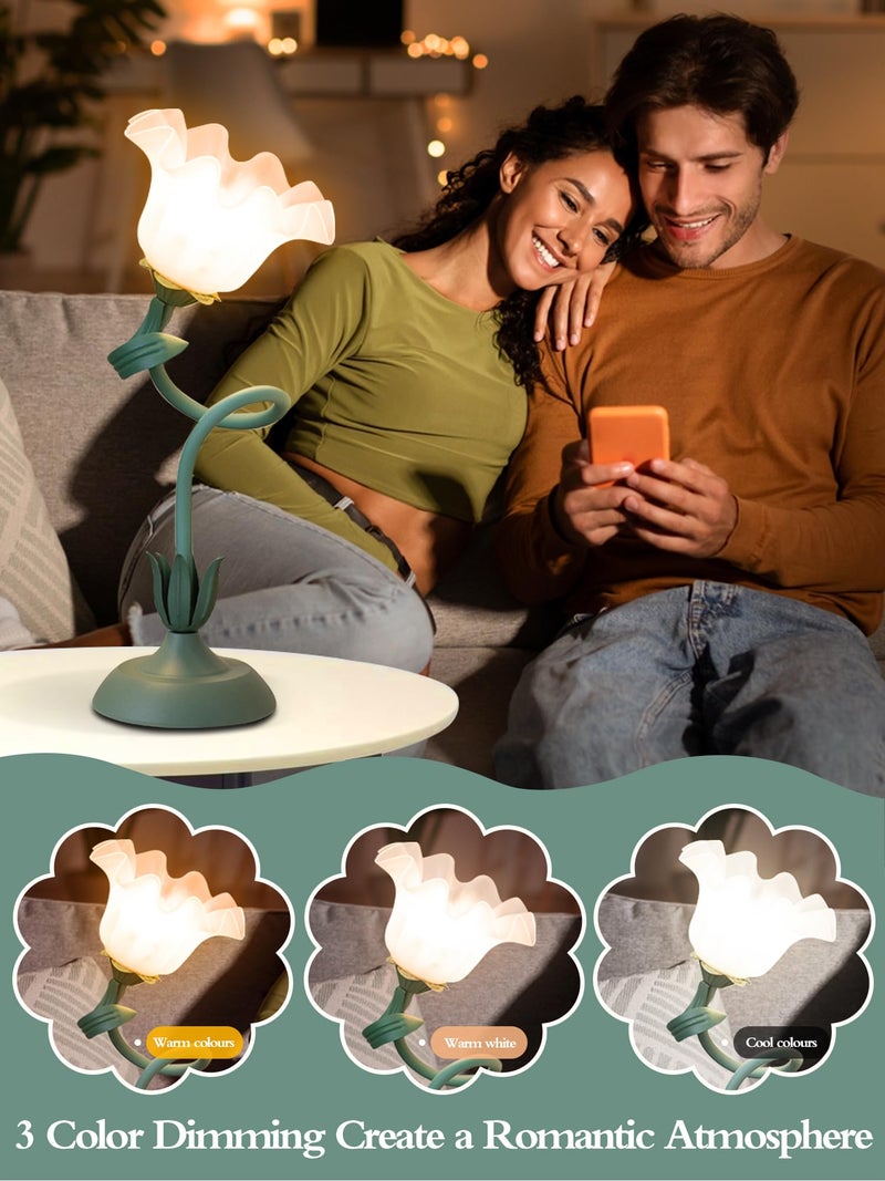 AQDZCNF Flower Table Lamp,LED Reading Light Bedside Vintage Flower Night Light,3 Colors Modes Kawaii Bedside Lamps Decor,Living Room Bedroom Room Lighting Table Lamps Home Decoration (Green) - Image 3