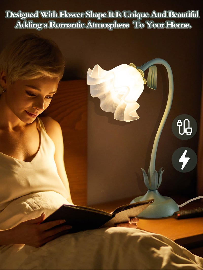 AQDZCNF Flower Table Lamp,LED Reading Light Bedside Vintage Flower Night Light,3 Colors Modes Kawaii Bedside Lamps Decor,Living Room Bedroom Room Lighting Table Lamps Home Decoration (Green) - Image 2