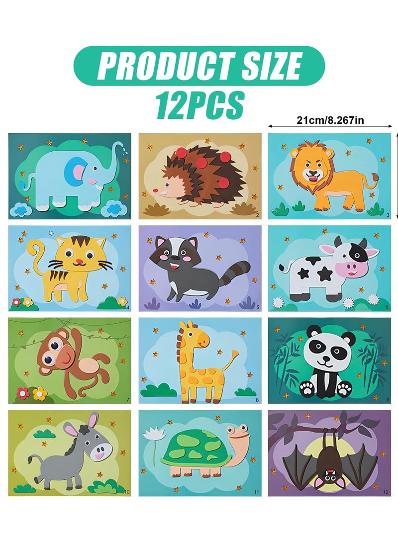 12 Pcs 3D Animal Craft Kits for Kids, DIY Creative EVA Foam Arts and Crafts Stickers for Children, Kids 3D EVA Foam Sticker Animal Foam Stickers DIY Making Cartoon Stickers Puzzle Toys - Image 2
