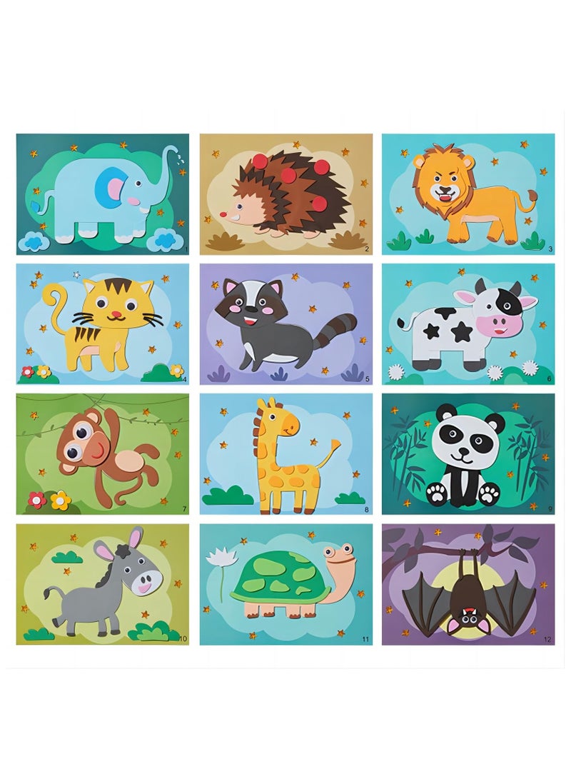 12 Pcs 3D Animal Craft Kits for Kids, DIY Creative EVA Foam Arts and Crafts Stickers for Children, Kids 3D EVA Foam Sticker Animal Foam Stickers DIY Making Cartoon Stickers Puzzle Toys - Image 1