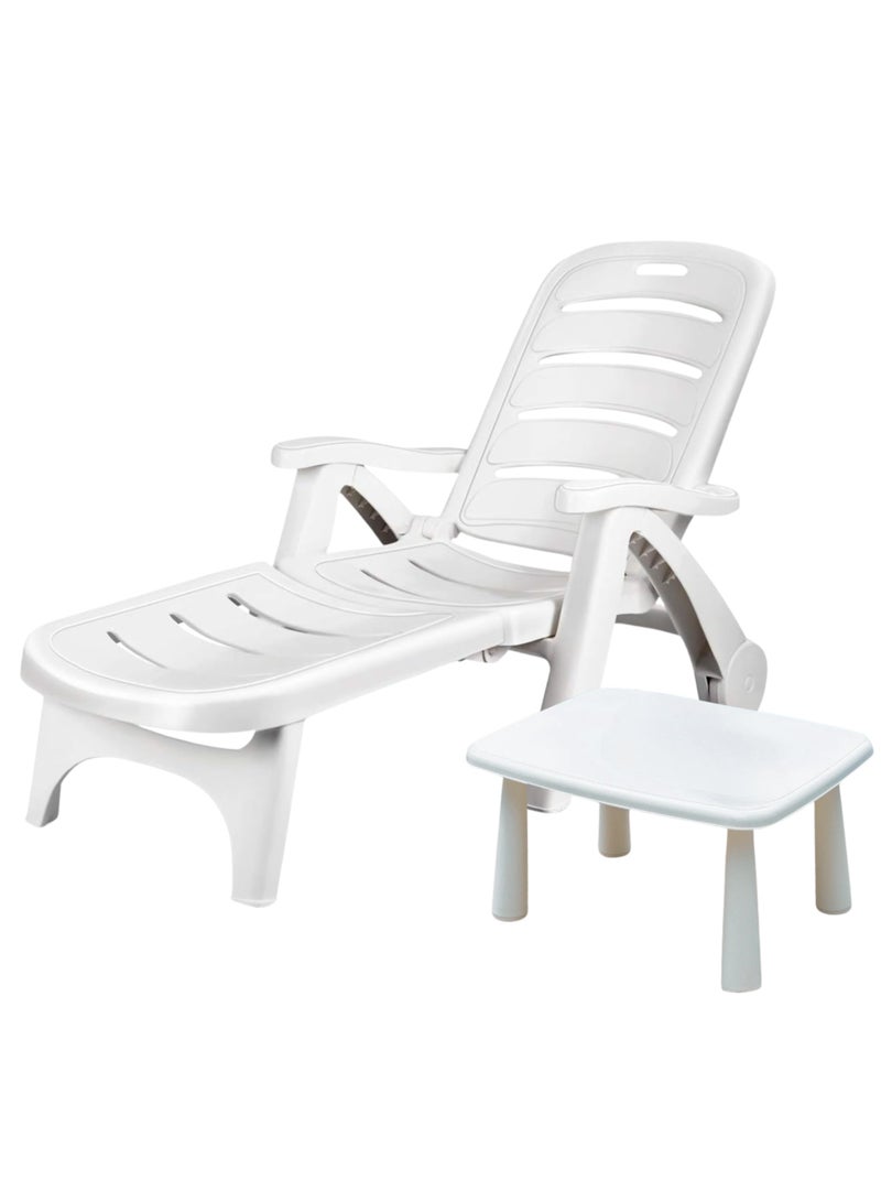 GoldenLike Chaise Lounge Outdoor Patio Reclining Lounge Chair with Wheels Adjustable Reclining Folding Outdoor Chairs Outdoor Table for Patio Beach Lawn Camping Pool Tanning Chair, 1 Chair and 1 Table - Image 1