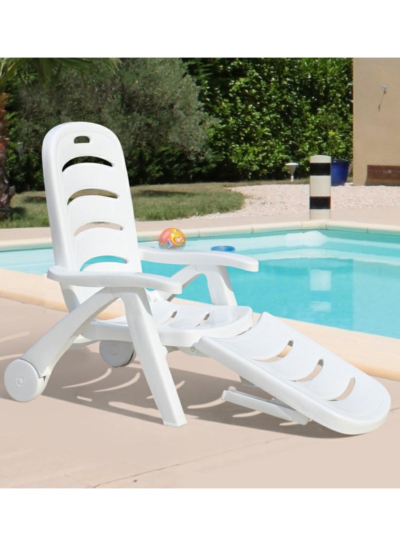 GoldenLike Chaise Lounge Outdoor Patio Reclining Lounge Chair with Wheels Adjustable Reclining Folding Outdoor Chairs Outdoor Table for Patio Beach Lawn Camping Pool Tanning Chair, 1 Chair and 1 Table - Image 2