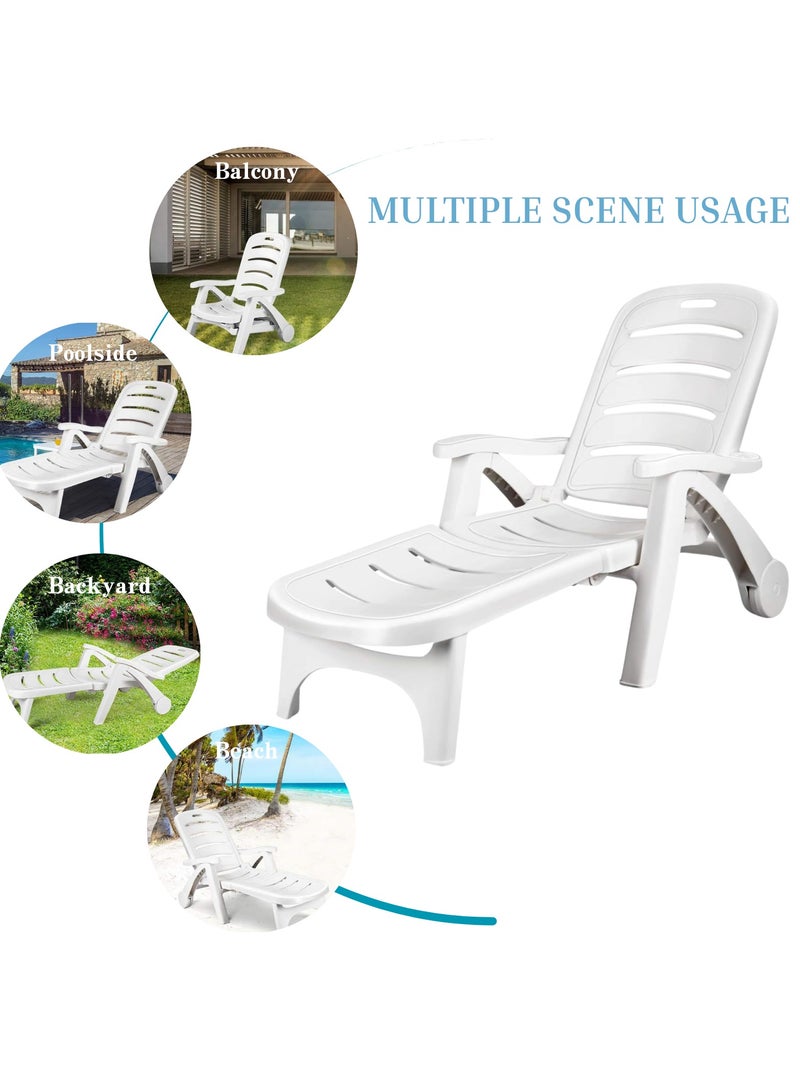 GoldenLike Chaise Lounge Outdoor Patio Reclining Lounge Chair with Wheels Adjustable Reclining Folding Outdoor Chairs Outdoor Table for Patio Beach Lawn Camping Pool Tanning Chair, 1 Chair and 1 Table - Image 4