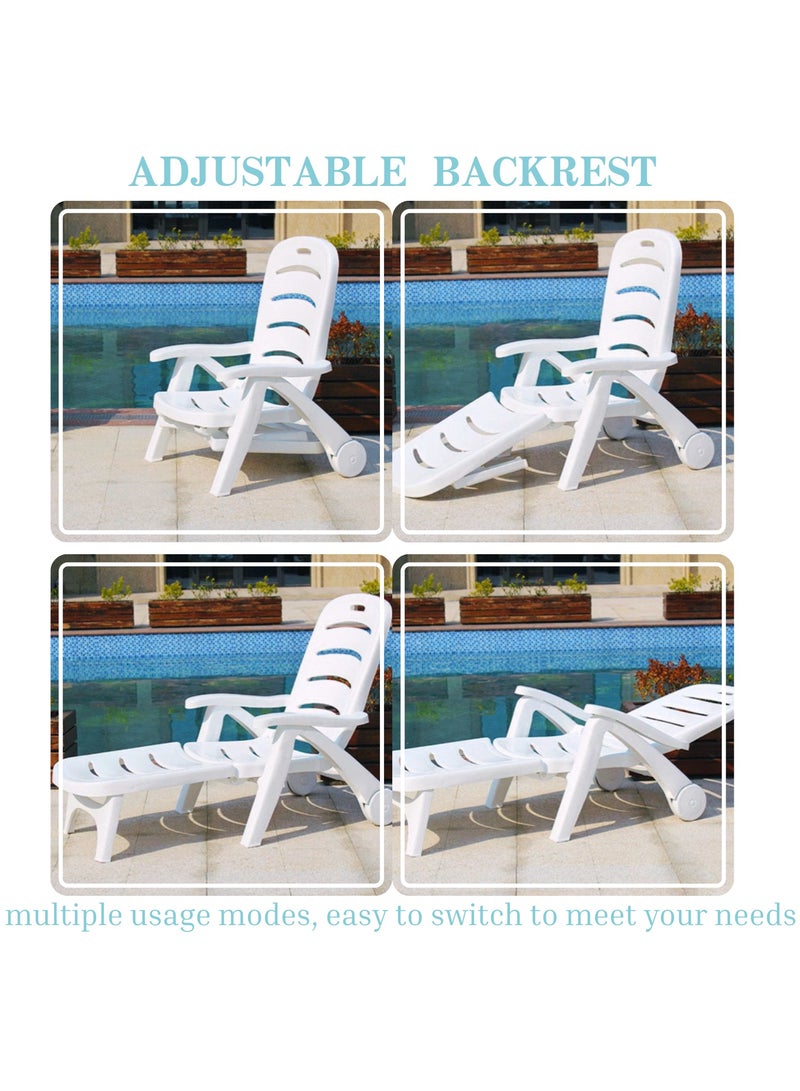 GoldenLike Chaise Lounge Outdoor Patio Reclining Lounge Chair with Wheels Adjustable Reclining Folding Outdoor Chairs Outdoor Table for Patio Beach Lawn Camping Pool Tanning Chair, 1 Chair and 1 Table - Image 5