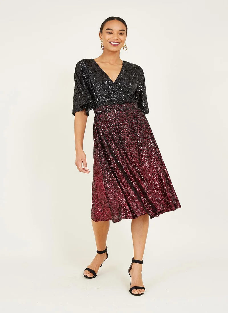 Yumi Black Ombré Sequin Wrap Dress