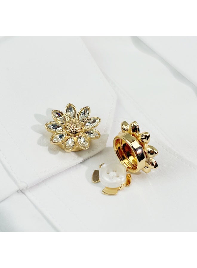 2pcs Fashion Luxury Rhinestone Flower Cufflinks, Decorative Shirt Button Covers for Men and Women, Men's Candora/Dishdasha Button Covers, easy to wear off, no need for needle and thread stitching, can be used for daily wear, holiday parties and dinners, gift for your friends! - Image 1