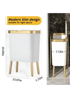 Bathroom Trash Can with Lid, Plastic Garbage Can with Lid, 4 Gal Gold Trash Bin with Push Button, Narrow White Trash Can Waste Basket for Bedroom, Bathroom, Living Room,Office，Dog Proof Trash Can - pzsku/Z51C118B79ACBA0B79915Z/45/_/1697089234/ae78d67a-75bd-4178-b4e2-d0a0147714ae