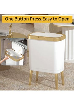 Bathroom Trash Can with Lid, Plastic Garbage Can with Lid, 4 Gal Gold Trash Bin with Push Button, Narrow White Trash Can Waste Basket for Bedroom, Bathroom, Living Room,Office，Dog Proof Trash Can - pzsku/Z51C118B79ACBA0B79915Z/45/_/1697089235/b2e9720f-06e6-4ac1-a5d5-36ecfe719071