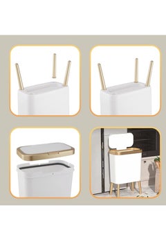 Bathroom Trash Can with Lid, Plastic Garbage Can with Lid, 4 Gal Gold Trash Bin with Push Button, Narrow White Trash Can Waste Basket for Bedroom, Bathroom, Living Room,Office，Dog Proof Trash Can - pzsku/Z51C118B79ACBA0B79915Z/45/_/1697089236/9df8b5f6-5cd0-4718-a559-eb1fe95289eb