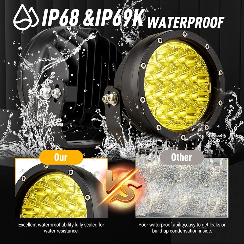 BIGLION.X 5Inch Amber Round LED Offroad Lights Pair 160W 18800LM Super Bright Amber Yellow Fog Light Pods - Image 5
