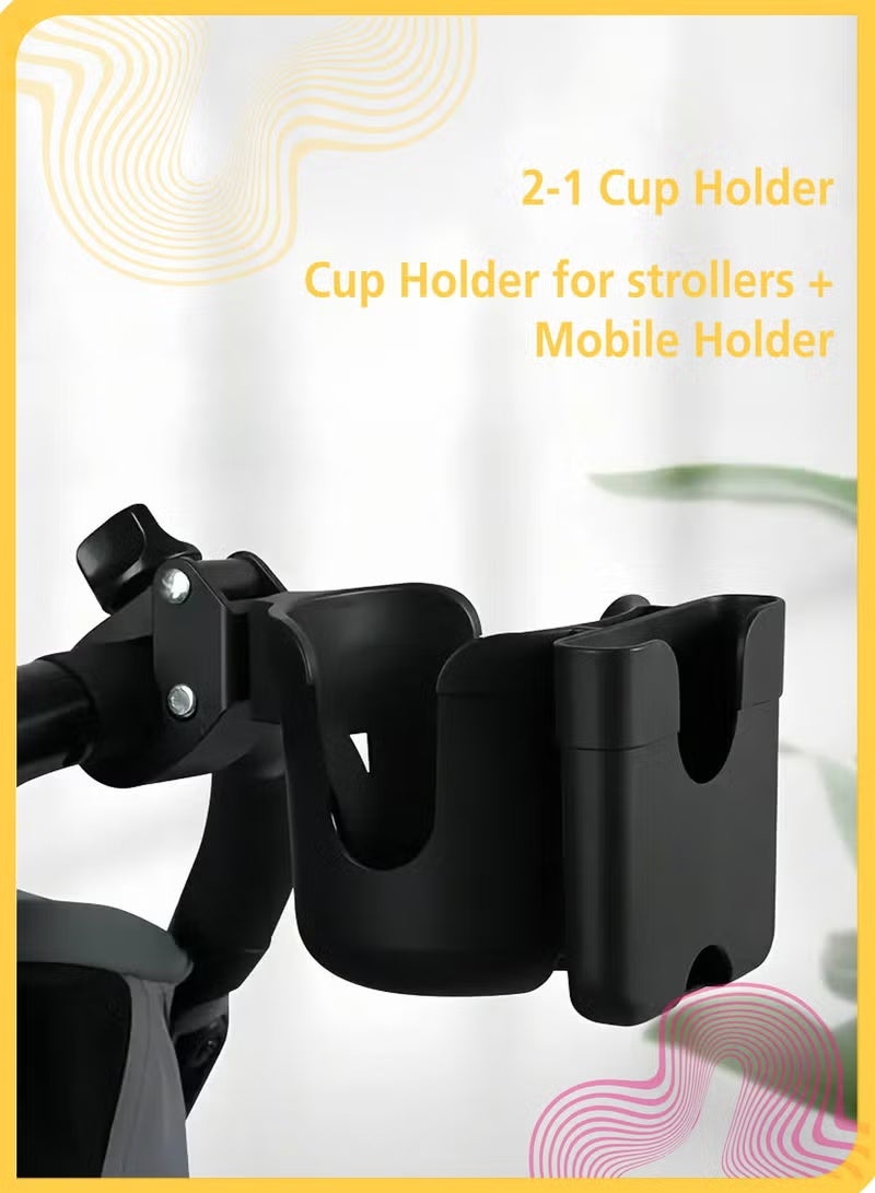 Universal Cup & Phone Holder, 2 in 1 Clip-On Drink Mount with 360° Rotation for Stroller, Wheelchair, Bike, Walker (Black) - Image 3