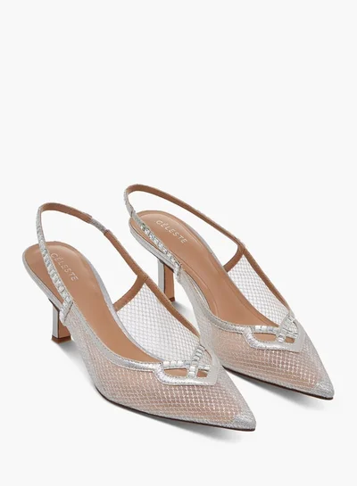 سيليست Women's Embellished Slingback Shoes with Kitten Heels