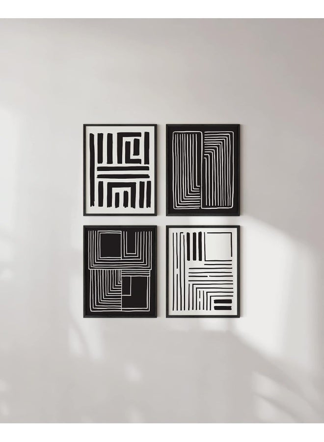 Home Trove Geometric Wall Art - Set Of 4 Black And White Posters For Room Aesthetic, Modern Abstract Wall Art, Minimalist Art Wall Decor, Large Black And White Wall Art, (11X14, Unframed) - Image 4