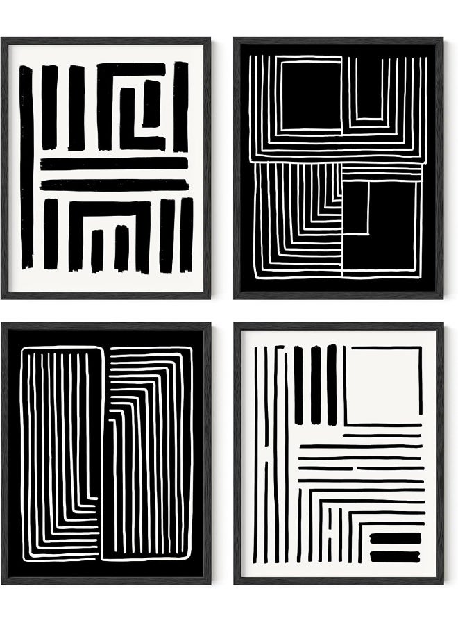 Home Trove Geometric Wall Art - Set Of 4 Black And White Posters For Room Aesthetic, Modern Abstract Wall Art, Minimalist Art Wall Decor, Large Black And White Wall Art, (11X14, Unframed) - Image 1
