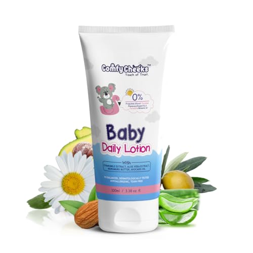 Comfy Cheeks Baby Daily Lotion | With Chamomile, Murumuru Butter, Aloe Vera & Avocado Oil | Soothes Rashes & Nourishes Delicate Skin | Dermatologist-Tested | For Newborns & Infants | 100 ml, Pack of 1 - Image 1