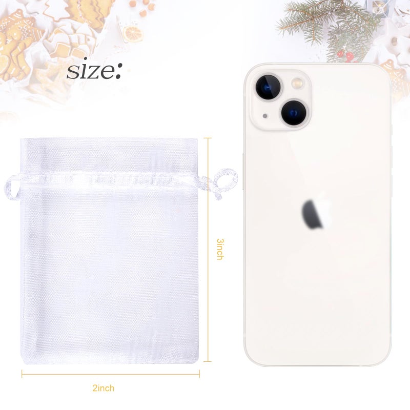 WenTao 100Pcs White Organza Bags, 2x3Inch Sheer Wedding Party Favor Bags with Drawstring, Jewelry Gift Bags Christmas Candy Pouches - Image 2