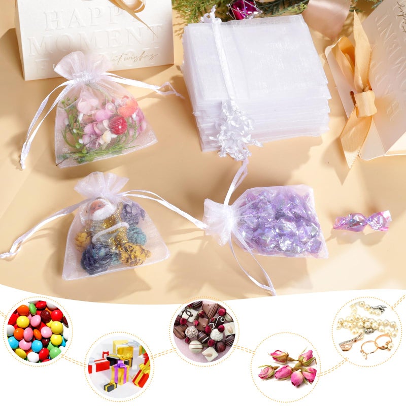 WenTao 100Pcs White Organza Bags, 2x3Inch Sheer Wedding Party Favor Bags with Drawstring, Jewelry Gift Bags Christmas Candy Pouches - Image 4