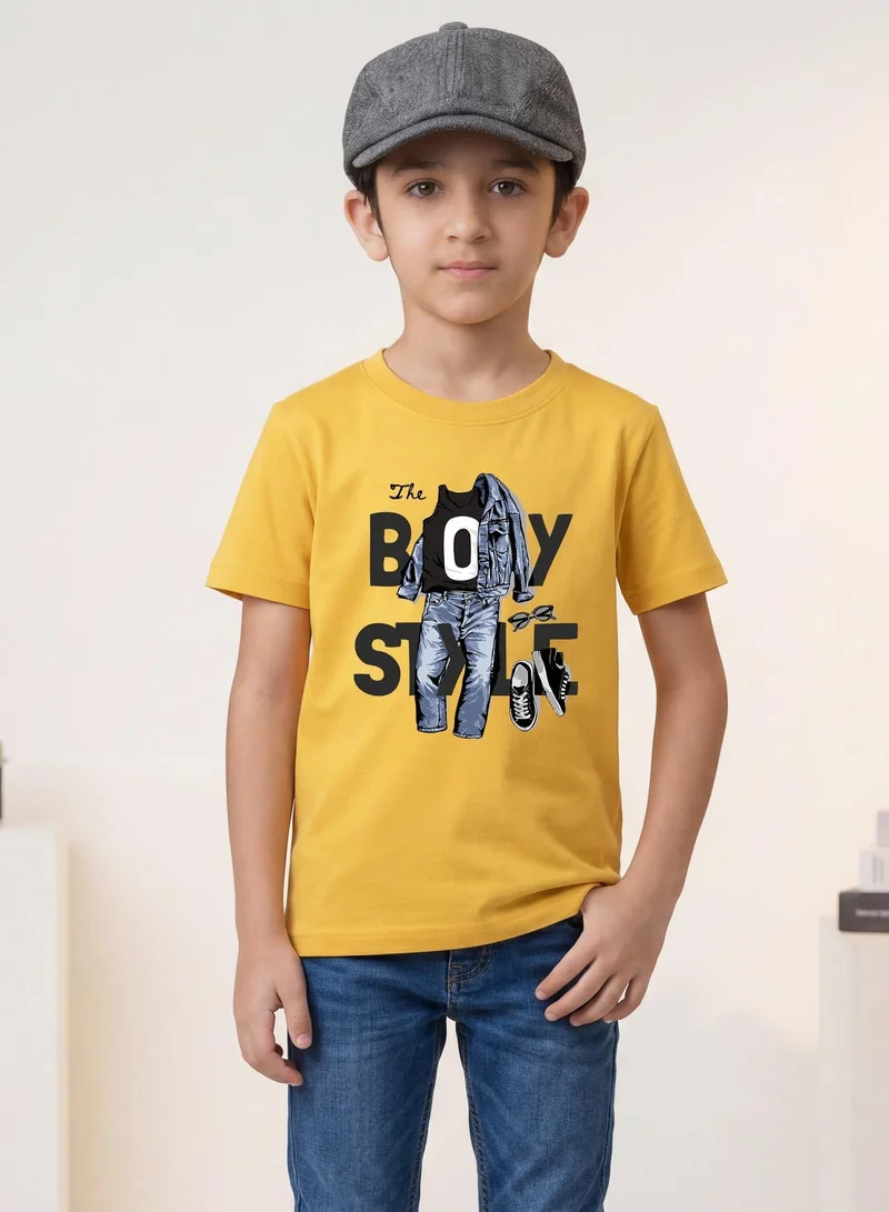 Funkaar Yellow Funkaar Round Neck Boys Style T Shirt for Men | Best Price UAE