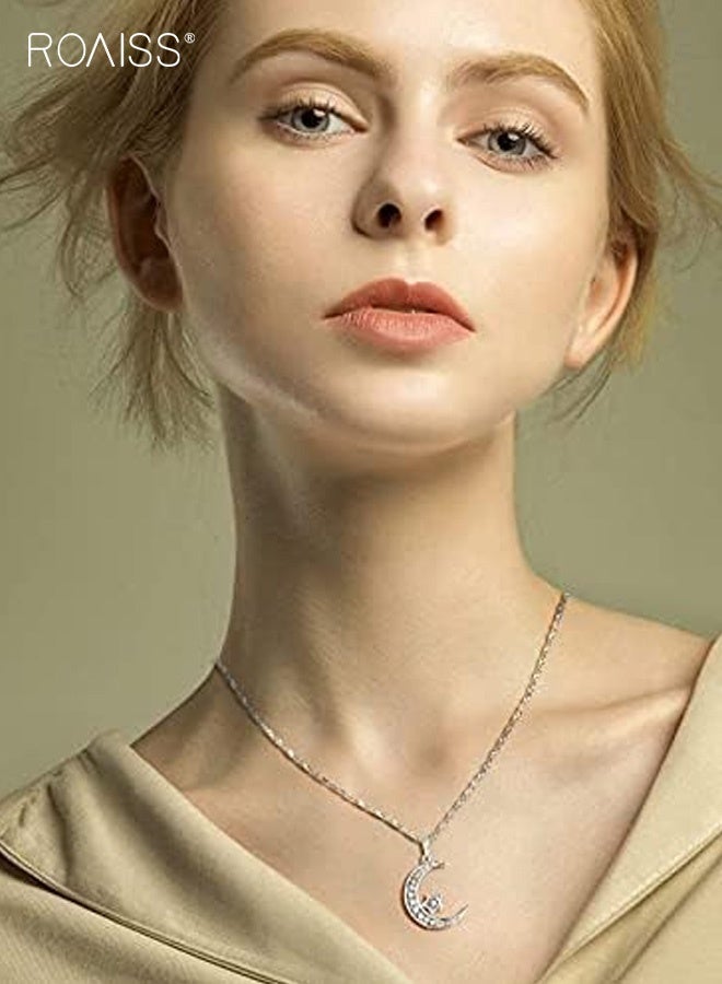 رويس سلسلة قلادة نسائية، قلادة أنيقة هندسية من الكريستال السماوي على شكل نجمة وقمر، مطلية بالكهرباء لامعة، فضية - Image 5