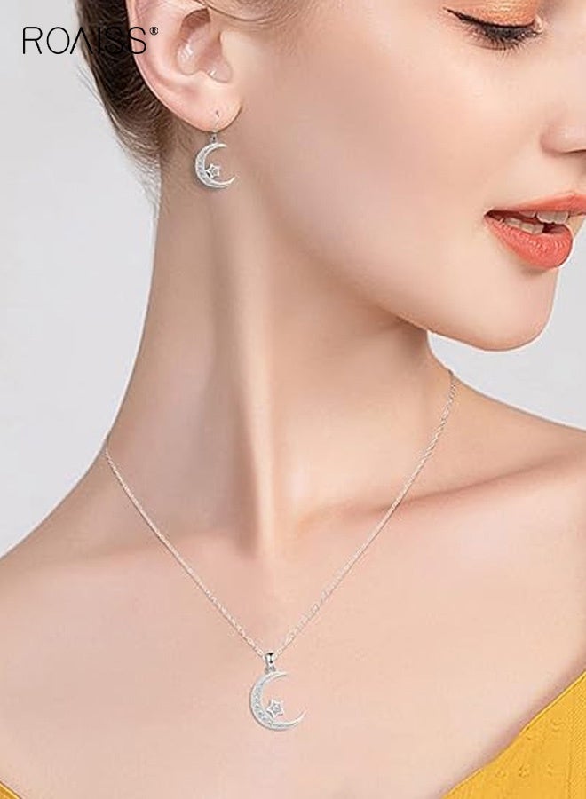 رويس سلسلة قلادة نسائية، قلادة أنيقة هندسية من الكريستال السماوي على شكل نجمة وقمر، مطلية بالكهرباء لامعة، فضية - Image 3