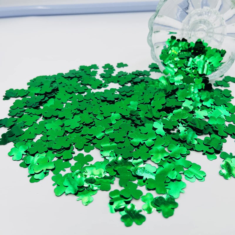 Comemela Thousands Pcs Green Confetti Glitter St. Patrick's Day Lucky Clover Shamrock Cutouts Glitter Irish Table Scatters for St. Patrick's Decorations (Green) - Image 3