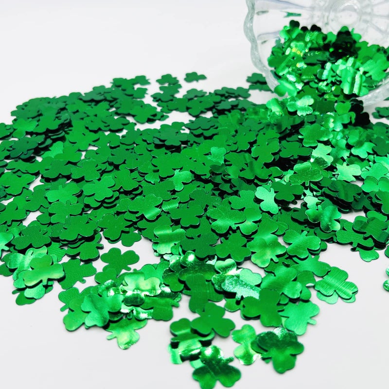 Comemela Thousands Pcs Green Confetti Glitter St. Patrick's Day Lucky Clover Shamrock Cutouts Glitter Irish Table Scatters for St. Patrick's Decorations (Green) - Image 2
